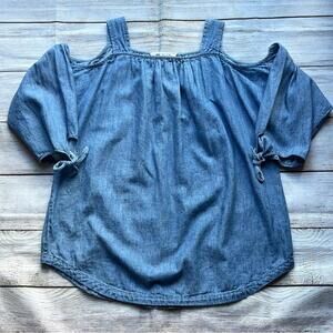 💚 Madewell Indigo Cold-Shoulder Top